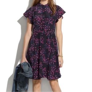 Madewell Black Pink and Purple Floral Dress Size 12 Buttons